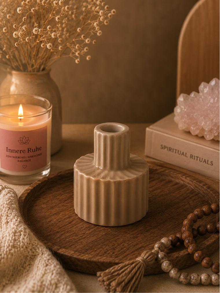 Hoher Kerzenständer aus Keramik – weiß oder taupe ✨