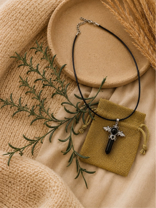Engelshauch – Kette mit Engelflügel und Obsidian ✨🪽🖤