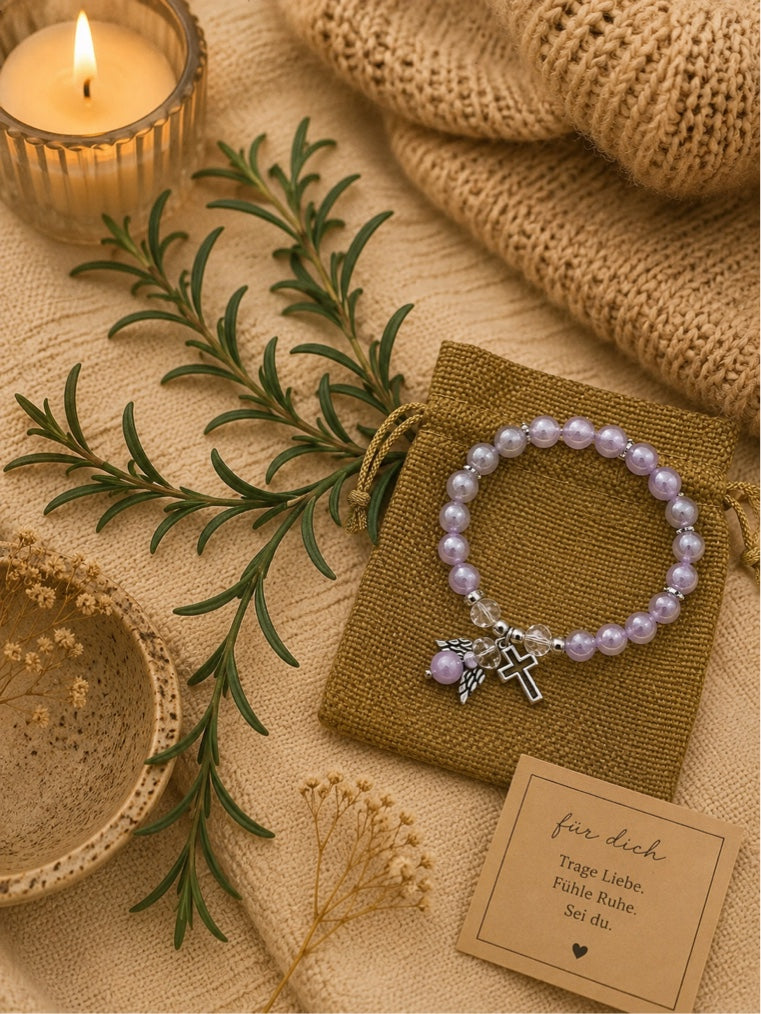 ✨ Kugelarmband mit Engelsanhänger & rosa Akzent – Für positive Gedanken & Leichtigkeit ✨